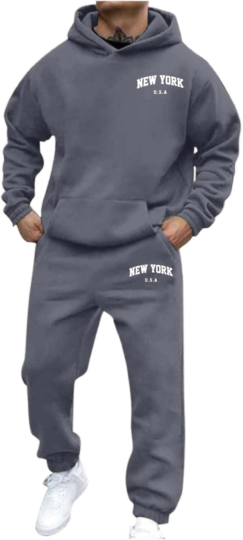 Survêtement Homme À Capuche,Ensemble Jogging Homme 2 Pièces Sweat Hoodies Et Pantalon Jogging,Manches Longues,Ample Et Confortable,Combinaison De Sport Pour Gym Et Jogging Élégant