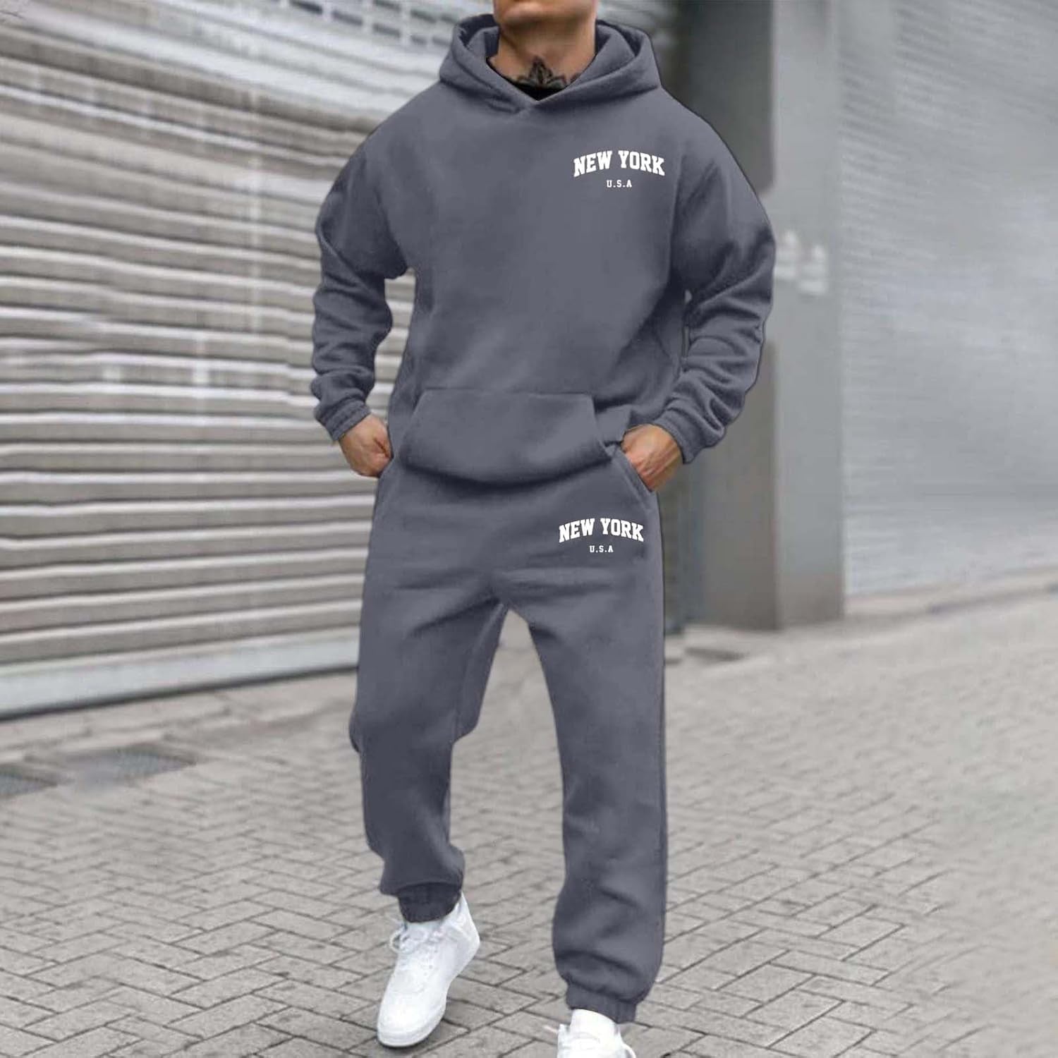 Survêtement Homme À Capuche,Ensemble Jogging Homme 2 Pièces Sweat Hoodies Et Pantalon Jogging,Manches Longues,Ample Et Confortable,Combinaison De Sport Pour Gym Et Jogging Élégant